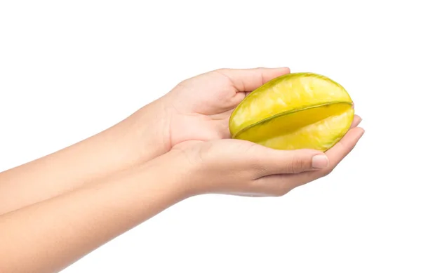 Hand Houden Van Zeesterren Geïsoleerd Witte Achtergrond — Stockfoto