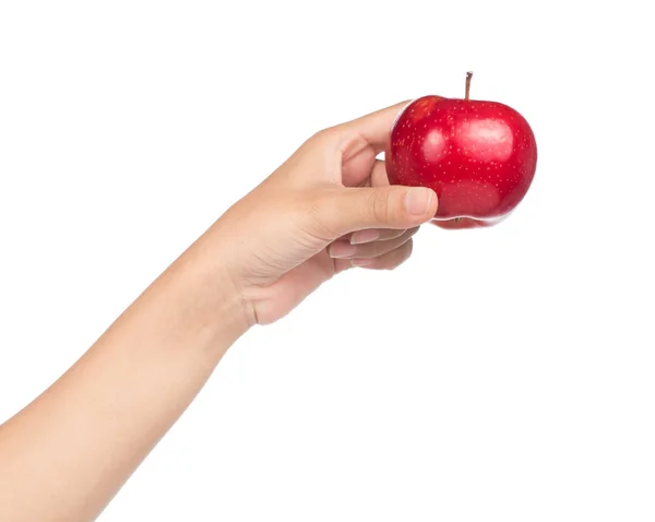 Ele Tutuşan Kırmızı Elma Beyaz Arkaplanda Zole Edildi — Stok fotoğraf