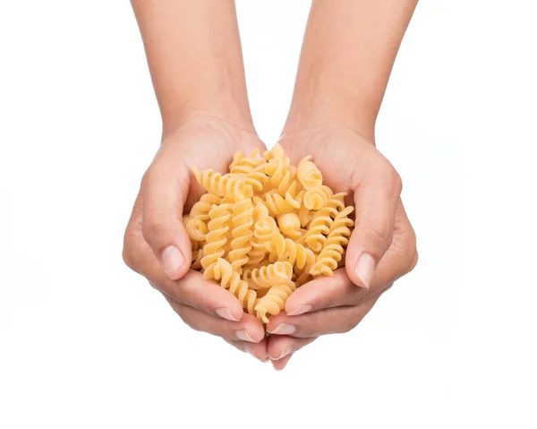 Hand Holding Pasta Isolated White Background — Stock Photo, Image