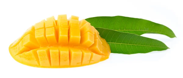 Mango Scheibe Würfel Geschnitten Isoliert Auf Weißem Hintergrund — Stockfoto