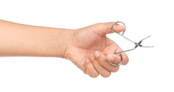 Hand Hält Nagelschere Isoliert Auf Weißem Hintergrund — Stockfoto