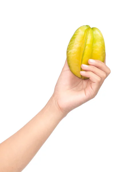 Рука Держа Starfruit Изолированы Белом Фоне — стоковое фото