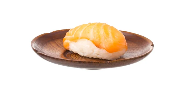 Sushi Fresco Prato Madeira Isolado Fundo Branco — Fotografia de Stock