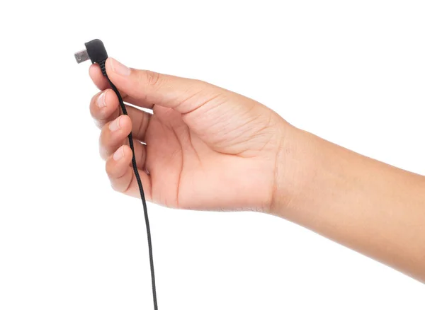 Mão Segurando Jack Áudio Milímetros Para Dividir Microfone Fone Ouvido — Fotografia de Stock