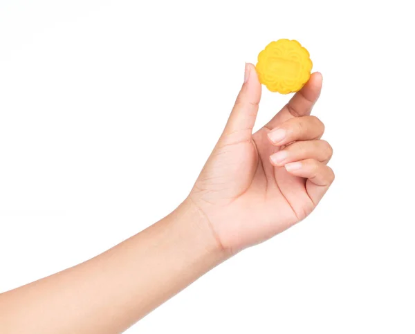 Hand Holding Moon Cake Isolated White Background — Stock Photo, Image