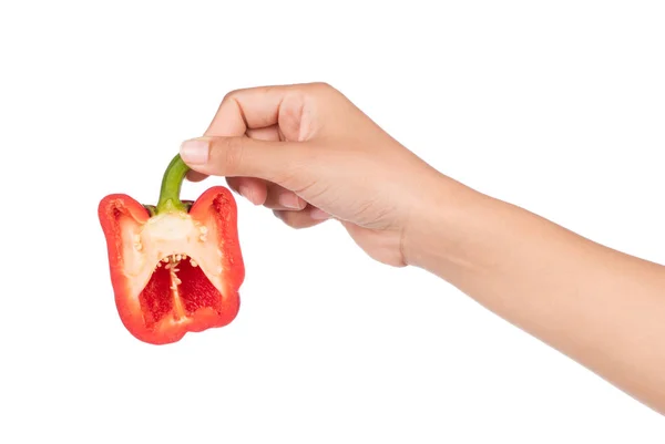 Mano Celebración Rebanada Pimiento Aislado Sobre Fondo Blanco — Foto de Stock