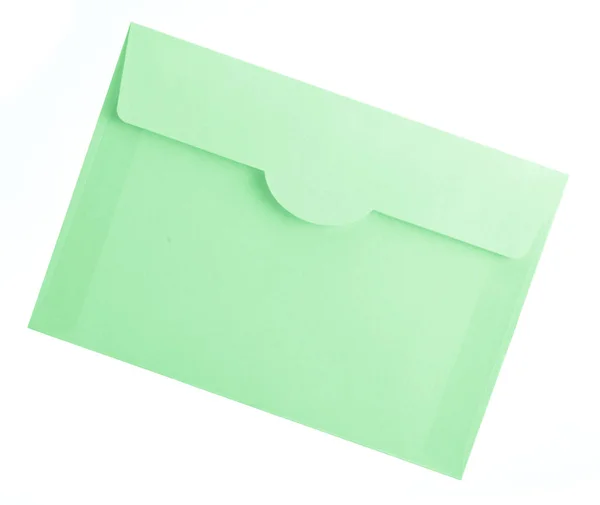 Envelope Verde Isolado Fundo Branco — Fotografia de Stock