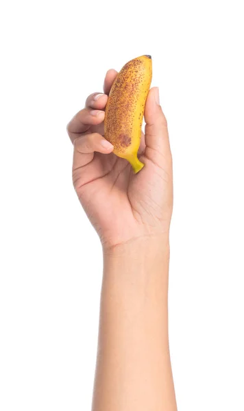 Рука Держа Банан Изолирован Белом Фоне — стоковое фото