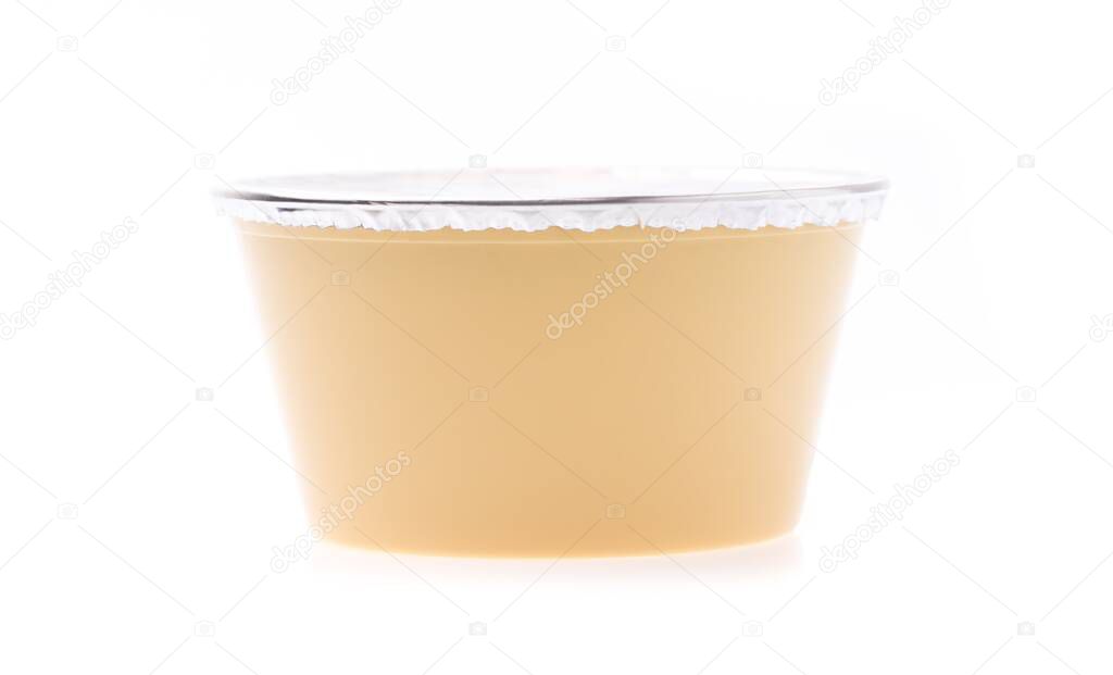 Plastic circle container for dairy foods Isolated on a white background