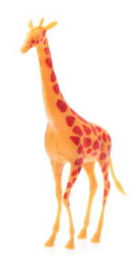 giraffe made out of plastic. animal toy isolated on white background