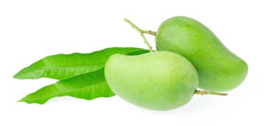 Beyaz arka planda taze yeşil mango meyvesi