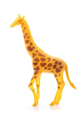 giraffe made out of plastic. animal toy isolated on white background