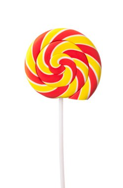 Beyaz arka plan üzerinde izole renkli sarmal lolipop