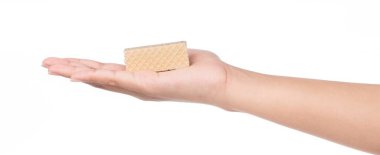 Beyaz arka planda izole edilmiş çikolatalı waffle 'lar.