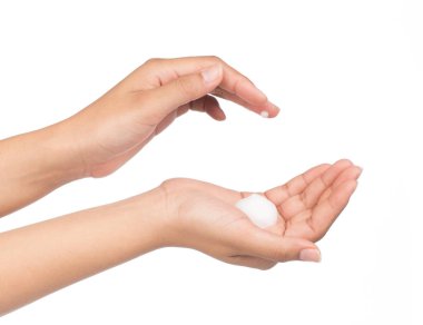 Eldeki köpük beyaz arkaplanda izole edildi