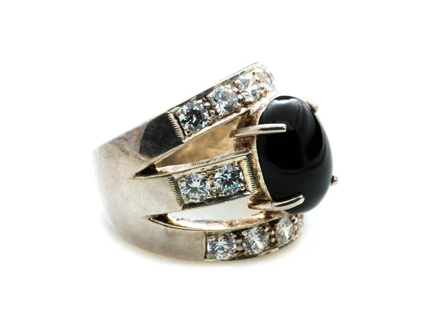 Krásný Černý Jaspis Prsten Bílém Pozadí — Stock fotografie