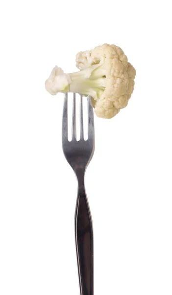Gabel Mit Blumenkohl Isoliert Auf Weißem Hintergrund — Stockfoto