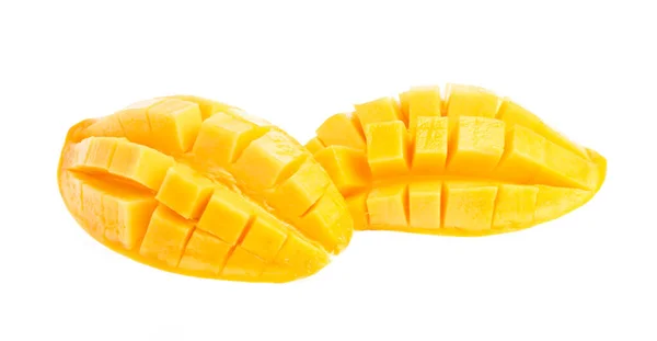 Mango Scheibe Würfel Geschnitten Isoliert Auf Weißem Hintergrund — Stockfoto