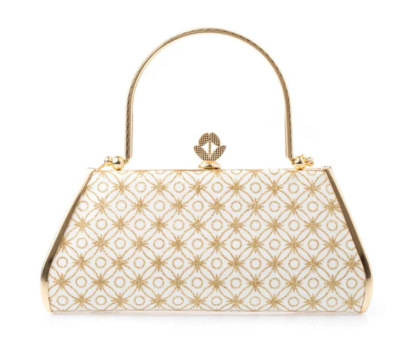 Sac Main Doré Luxe Isolé Sur Fond Blanc — Photo