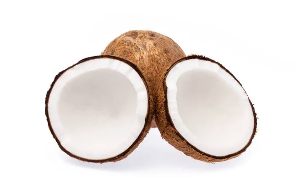 Alte Braune Bio Kokosnuss Kopra Stücke Gebrochen Und Auf Weißem — Stockfoto