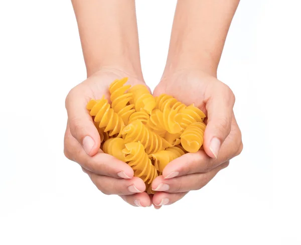 Hand Holding Pasta Isolated White Background — Stock Photo, Image