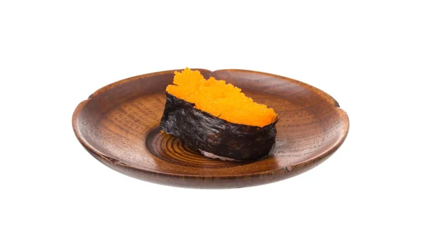 Sushi Fresco Prato Madeira Isolado Fundo Branco — Fotografia de Stock