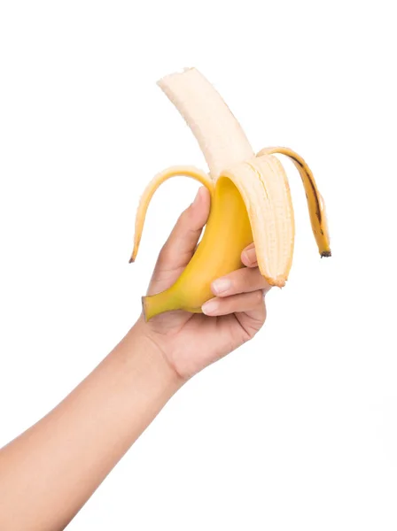 Hands Peeling Banana Isolated White Background — Stock Photo, Image