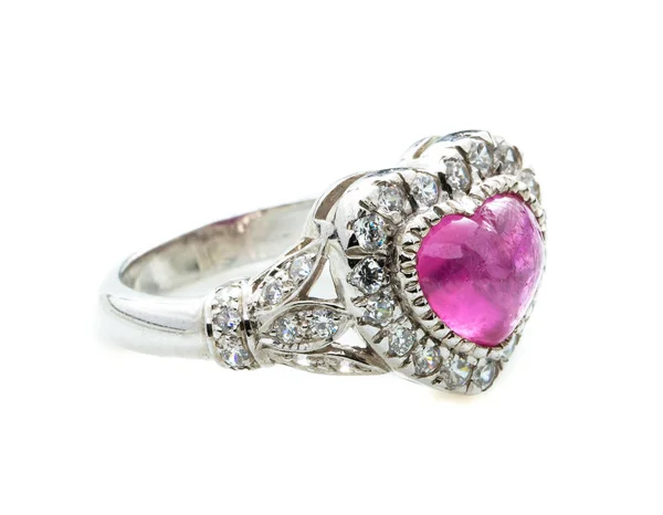 Рожевий Перстень Рубі Білому Тлі — стокове фото