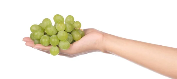 Ręka Trzymając Kilka Winogron Zielony Izolowane Białym Tle — Zdjęcie stockowe