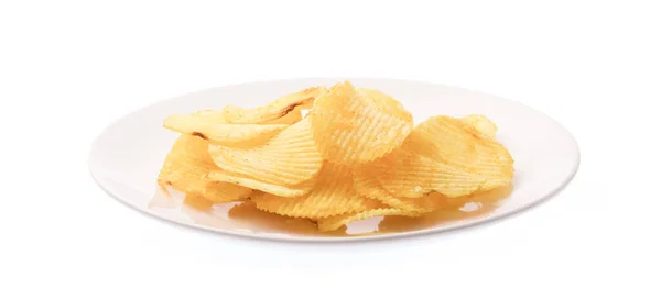 Patatas Fritas Plato Aislado Sobre Fondo Blanco — Foto de Stock