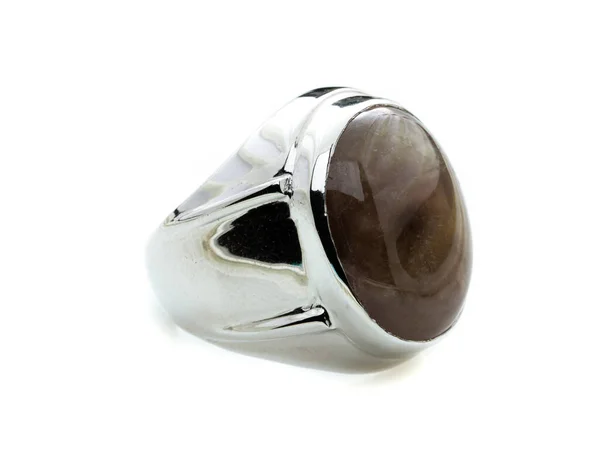 Beautiful Black Jasper Ring White Background — Stock Photo, Image