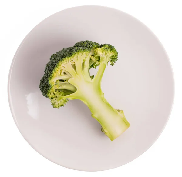 Weißer Teller Brokkoli Isoliert Auf Weißem Hintergrund — Stockfoto