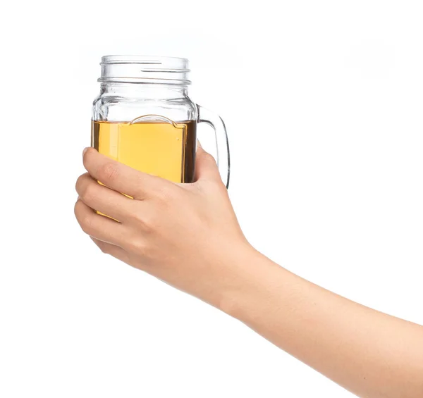 Hand Holding Jug Alcohol Isolated White Background — Stock Photo, Image