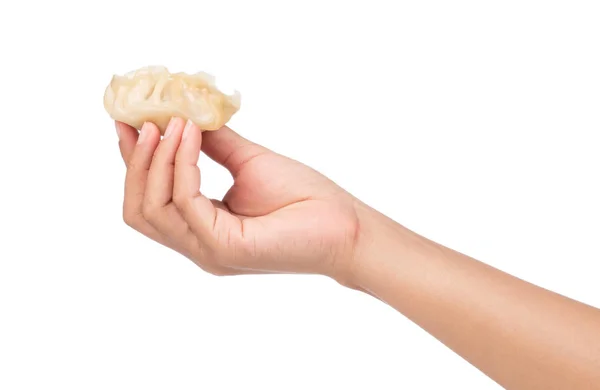 Hand Hålla Wontons Isolerade Vit Bakgrund — Stockfoto