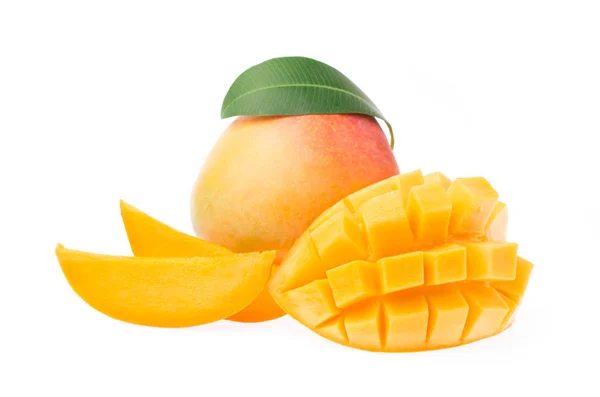 Rebanada Mango Con Hoja Aislada Sobre Fondo Blanco —  Fotos de Stock