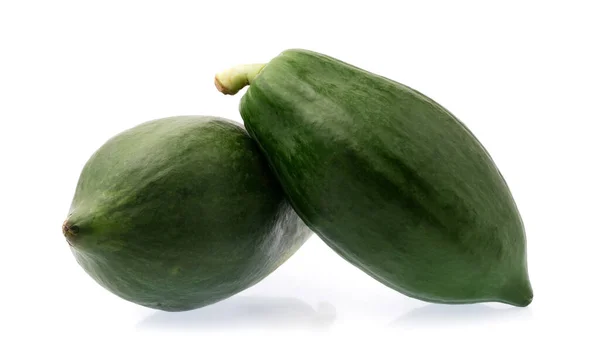 Groene Papaya Geïsoleerd Witte Achtergrond — Stockfoto