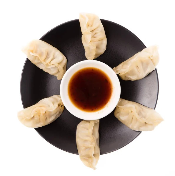 Wonton Met Zure Saus Geïsoleerd Witte Achtergrond — Stockfoto