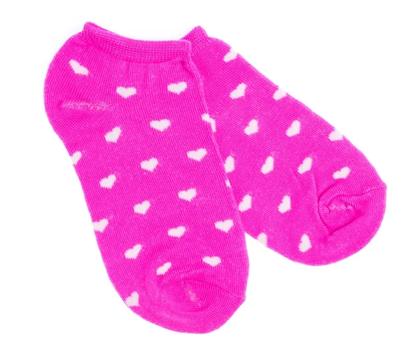 Pink Socks White Hearts Isolated White Background — Stock Photo, Image