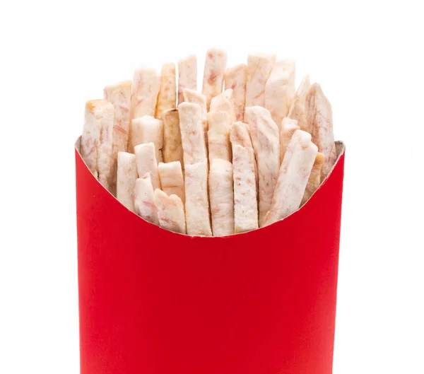 Snacks Taro Fritos Papel Bolsa Rojo Aislado Sobre Fondo Blanco —  Fotos de Stock