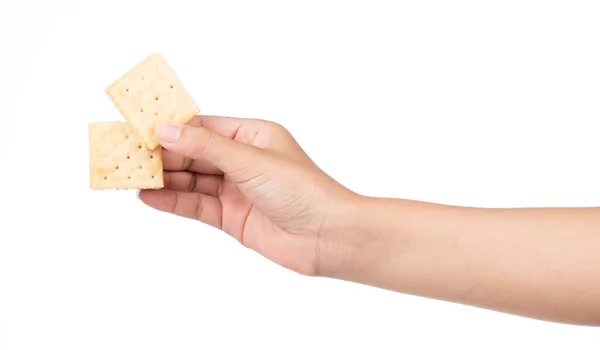 Mão Segurando Biscoitos Isolados Fundo Branco — Fotografia de Stock