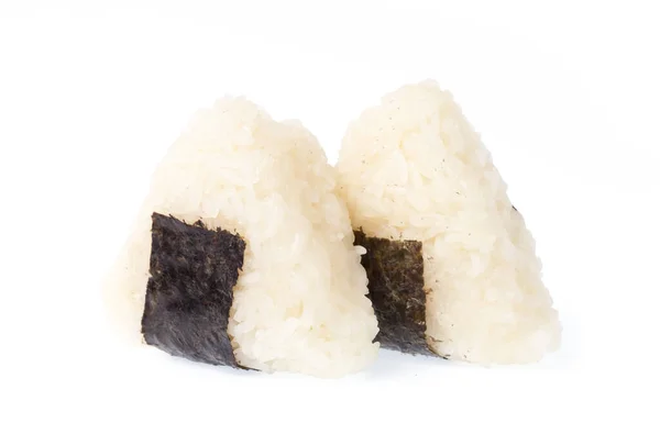 Onigiri Com Algas Secas Nori Isoladas Sobre Fundo Branco — Fotografia de Stock