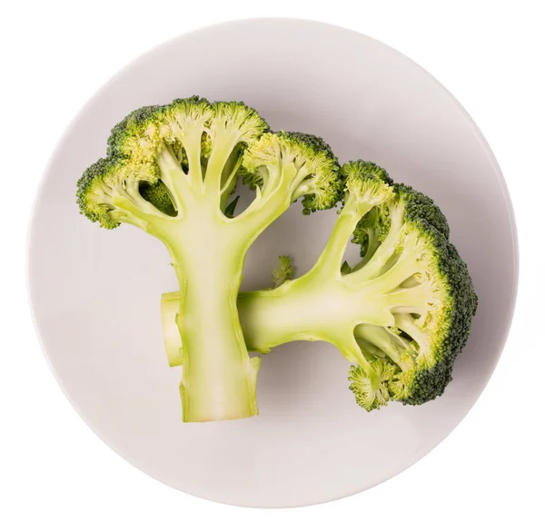 Bílá Deska Brokolice Izolované Bílém Pozadí — Stock fotografie