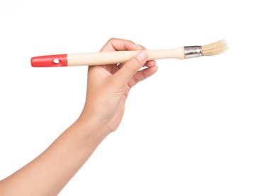 Beyaz arkaplanda kırmızı boya fırçası var