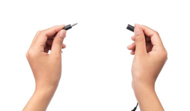 Beyaz arkaplanda izole edilmiş mikrofon için Ses Mini Jack Kablosu