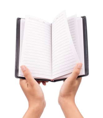 El ele tutuşma defteri beyaz arkaplanda izole edildi