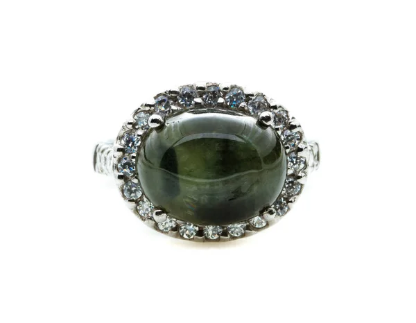 Zelený Smaragdový Prsten Bílém Pozadí — Stock fotografie