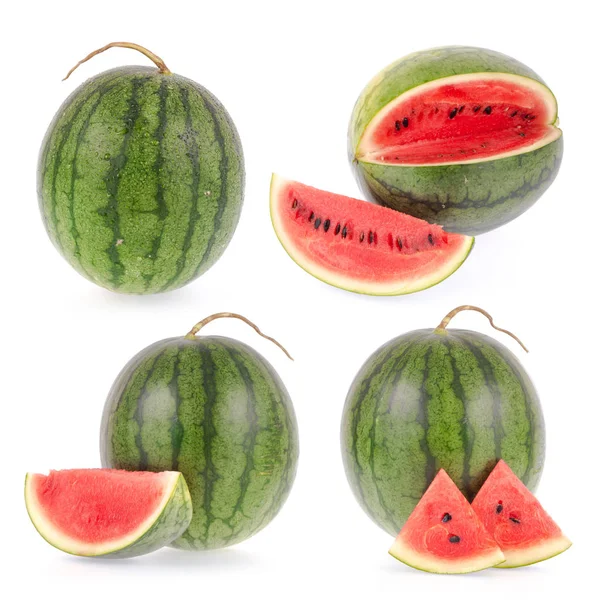 Watermeloen Slice Collectie Geïsoleerd Witte Achtergrond — Stockfoto
