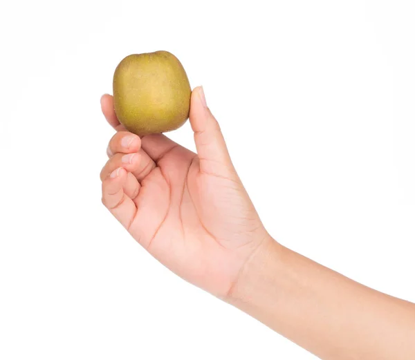 キウイ フルーツの白い背景の分離を持っている手 — ストック写真