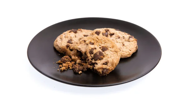 Galletas Galletas Chocolate Plato Aislado Sobre Fondo Blanco — Foto de Stock