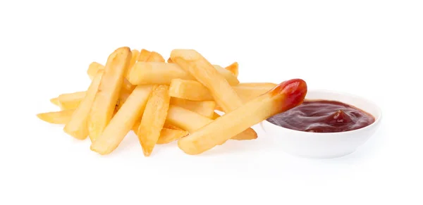 Pommes Kartoffeln Mit Ketchup Isoliert Auf Weißem Hintergrund — Stockfoto